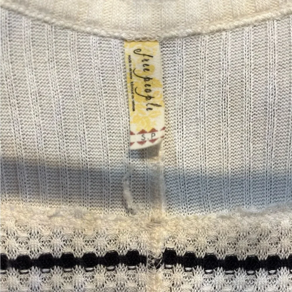 FREE PEOPLE Long Sleeve Sunset Park Thermal Waffle Weave Navy White Size Small